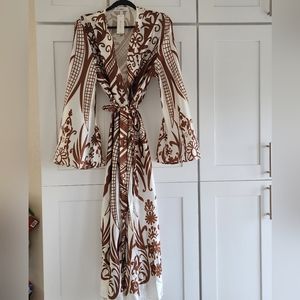 NWT Ivory & Brown bell sleeve maxi duster cardigan